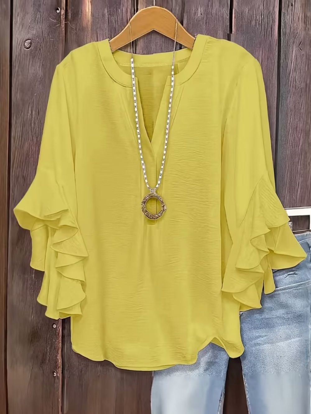 Women’s 4XL Yellow Ruffle Sleeve Blouse V-Neck Plus Size Top NWT